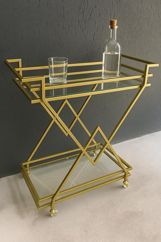 Metal Servis ve Sunum Arabası, Gold Modern Metal Servis Arabası – Şık ve Dekoratif İçecek Arabası