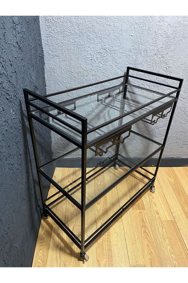 Metal Bar Servis Arabası, Siyah Servis Ve Sunum Arabası