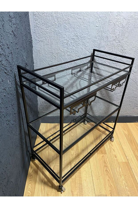 Metal Bar Servis Arabası, Siyah Servis Ve Sunum Arabası