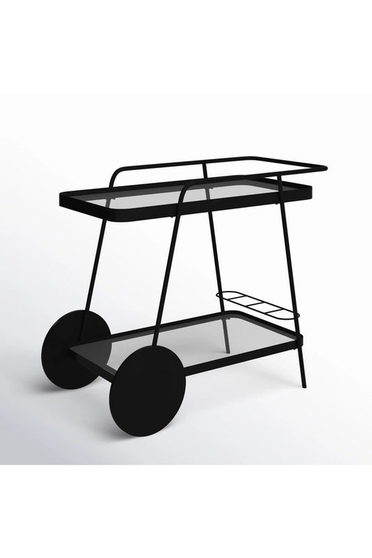 Tekerlekli Metal Bar Servis Arabası – Cam Raflı, Modern & Şık İçecek Sunum Arabası