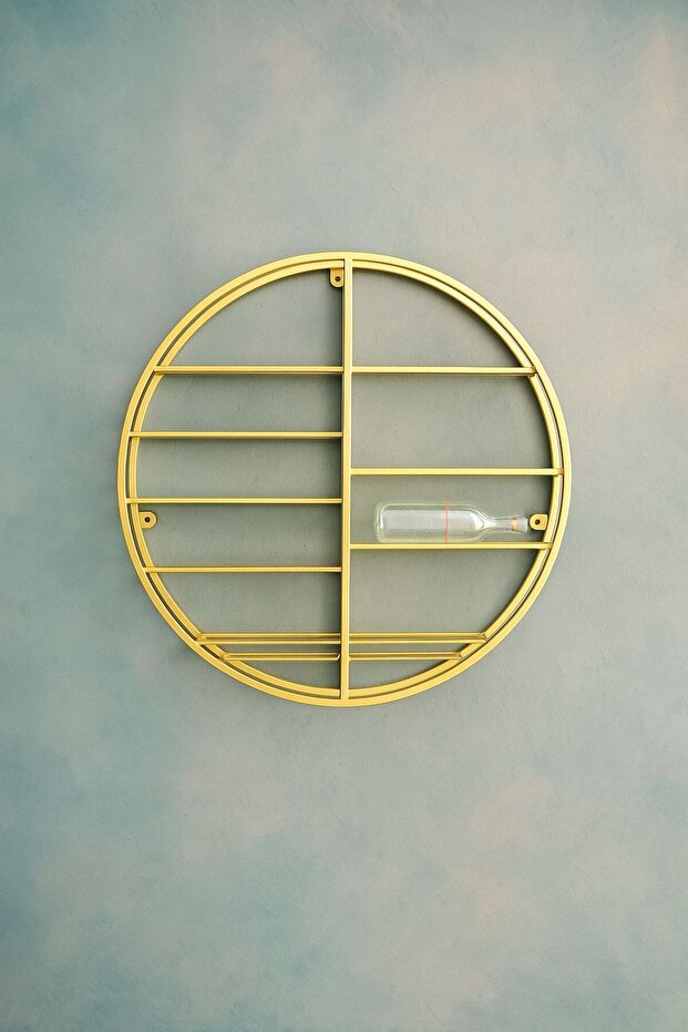 Metal Şaraplık Ve Kadehlik, Modern Metal Raf, Gold Şarap Rafı