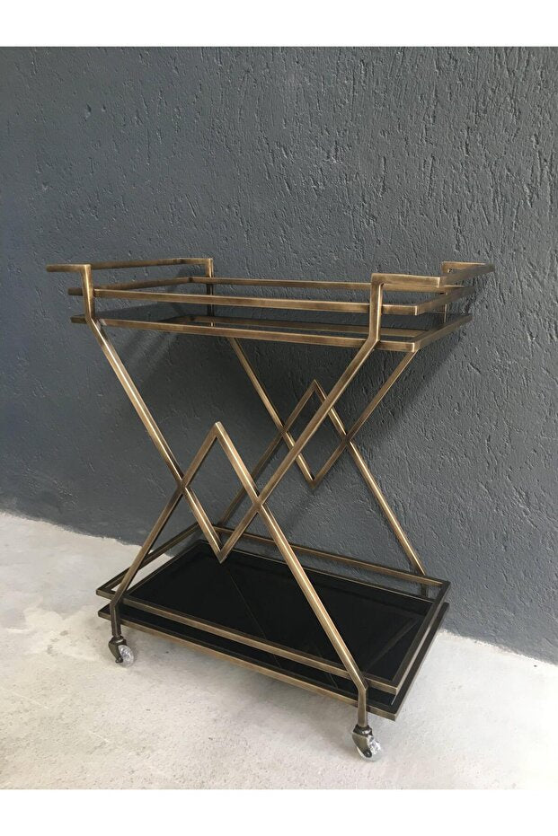 Verona Bar Servis Arabası, Eskitme Gold Kaplama Servis Arabası