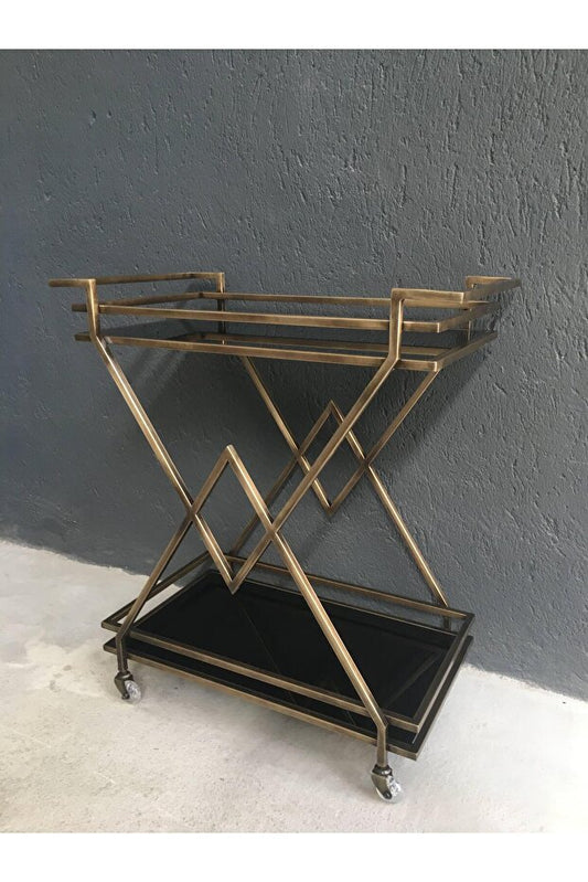 Verona Bar Servis Arabası, Eskitme Gold Kaplama Servis Arabası