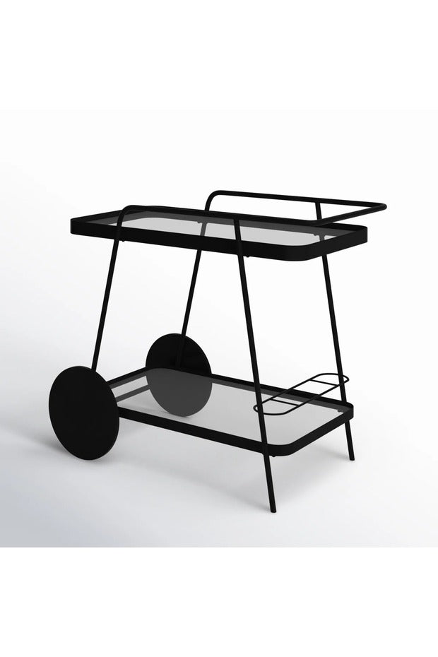 Tekerlekli Metal Bar Servis Arabası – Cam Raflı, Modern & Şık İçecek Sunum Arabası