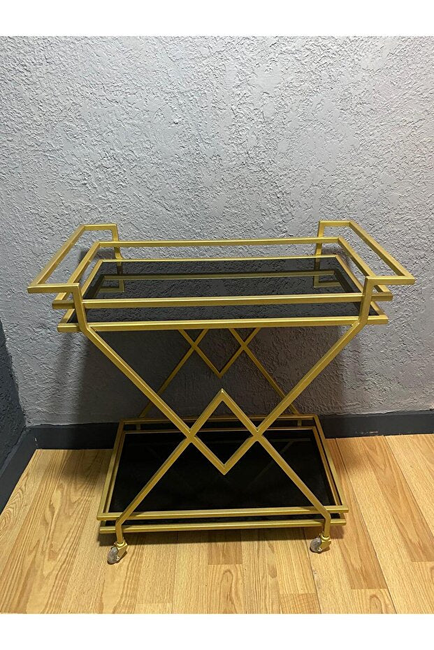 Metal Servis ve Sunum Arabası, Gold Modern Metal Servis Arabası – Şık ve Dekoratif İçecek Arabası