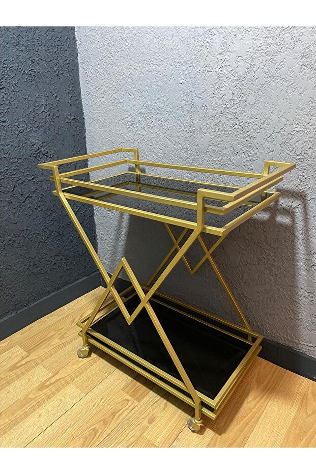 Metal Servis ve Sunum Arabası, Gold Modern Metal Servis Arabası – Şık ve Dekoratif İçecek Arabası