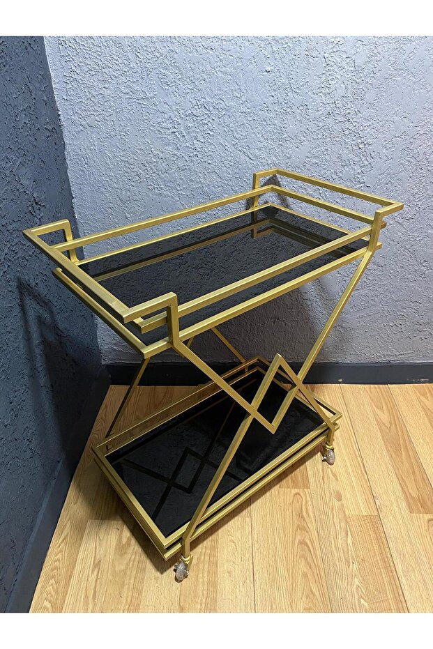 Metal Servis ve Sunum Arabası, Gold Modern Metal Servis Arabası – Şık ve Dekoratif İçecek Arabası