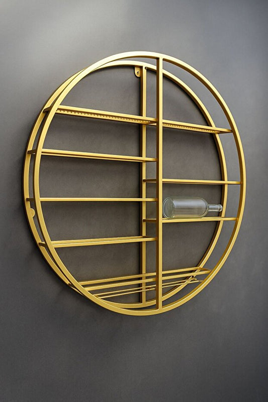 Metal Şaraplık Ve Kadehlik, Modern Metal Raf, Gold Şarap Rafı