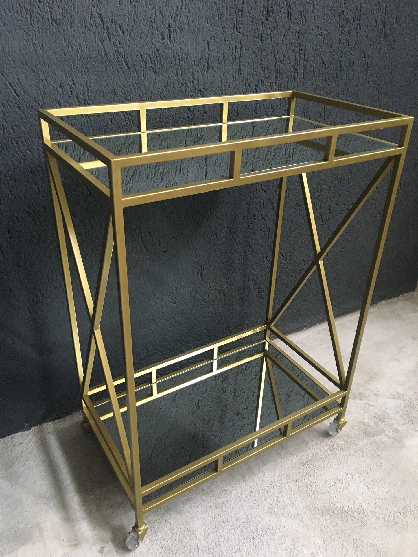 Metal Bar Servis Arabası, Gold Servis Ve Sunum Arabası, Ayna Raflı Servis Arabası