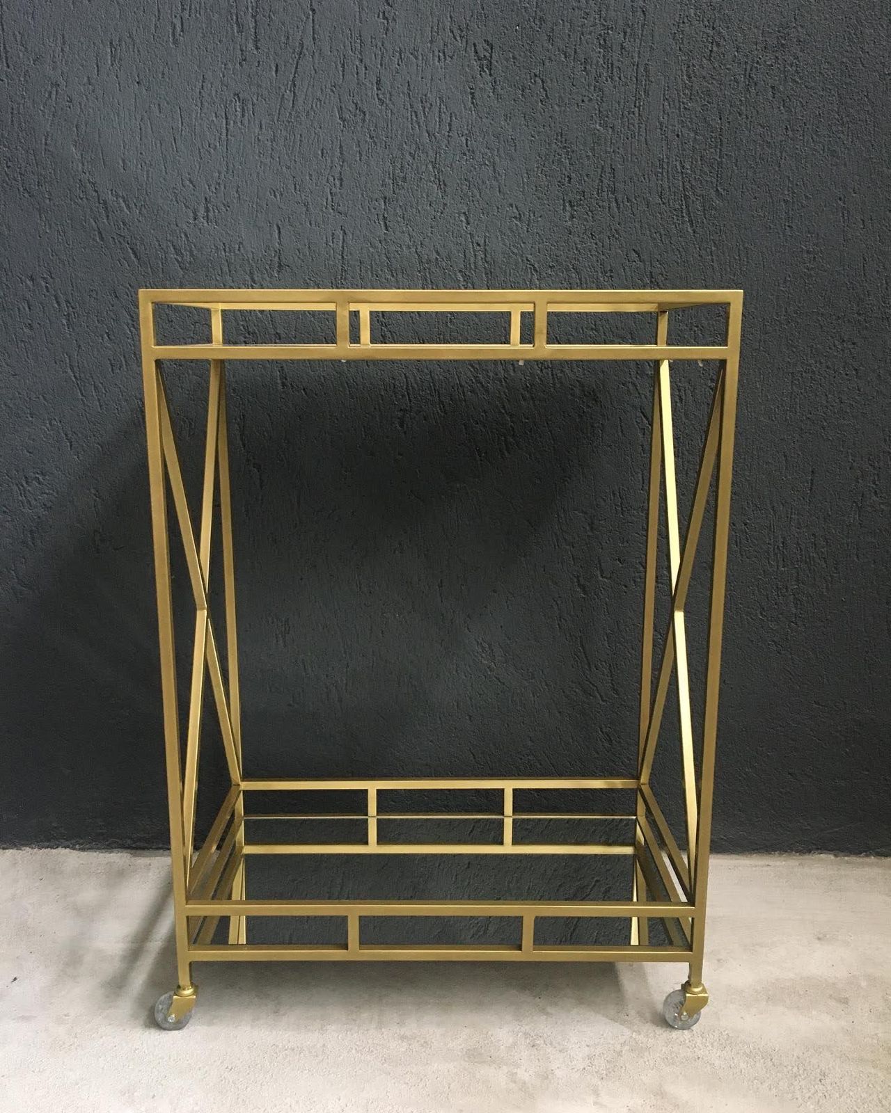 Metal Bar Servis Arabası, Gold Servis Ve Sunum Arabası, Ayna Raflı Servis Arabası